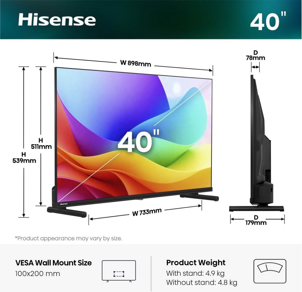 Hisense 40A59S 101,6 cm (40") Full HD Smart TV Wi-Fi Nero