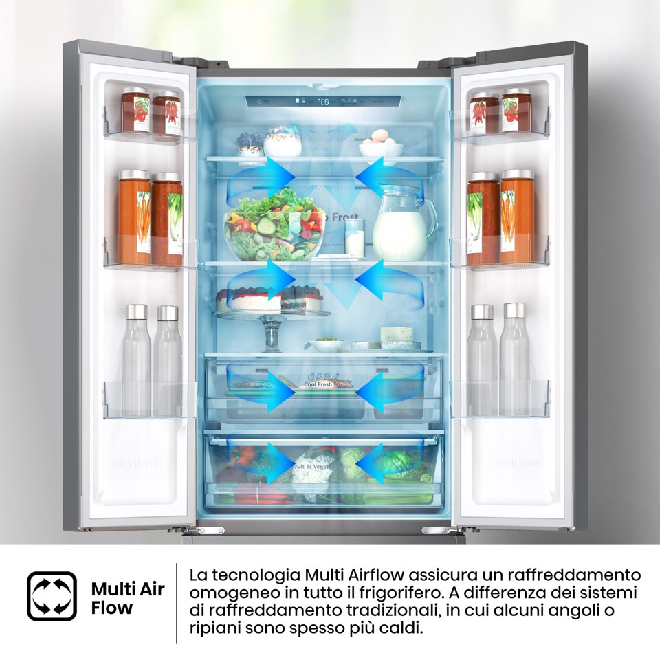 Hisense frigorifero French Door RF632N4BCE libera installazione 485L Classe E Grande capacità