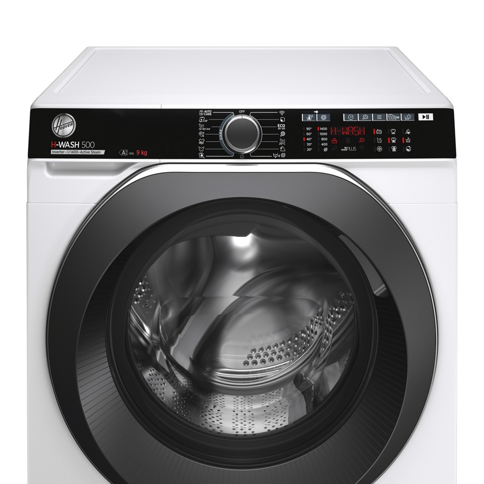 Hoover H-WASH 500 , Lavatrice Carica Frontale 9 KG, 15% più efficente della classe A, 1400 giri, Bianco, Inverter, Vapore, Wi-Fi, HWP 49AMBC7/1-S