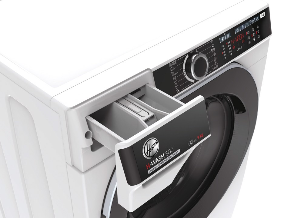 Hoover H-WASH 500 , Lavatrice Carica Frontale 9 KG, 15% più efficente della classe A, 1400 giri, Bianco, Inverter, Vapore, Wi-Fi, HWP 49AMBC7/1-S