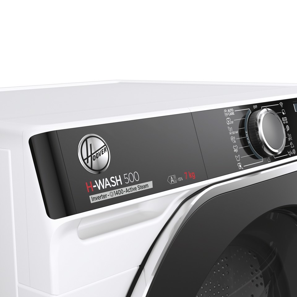 Hoover H-WASH 500 , Lavatrice Slim 7 KG, 15% più efficente della classe A, 1400 giri, Bianco, Inverter, Vapore, Wi-Fi, HWP4 47AMBC7/1-S
