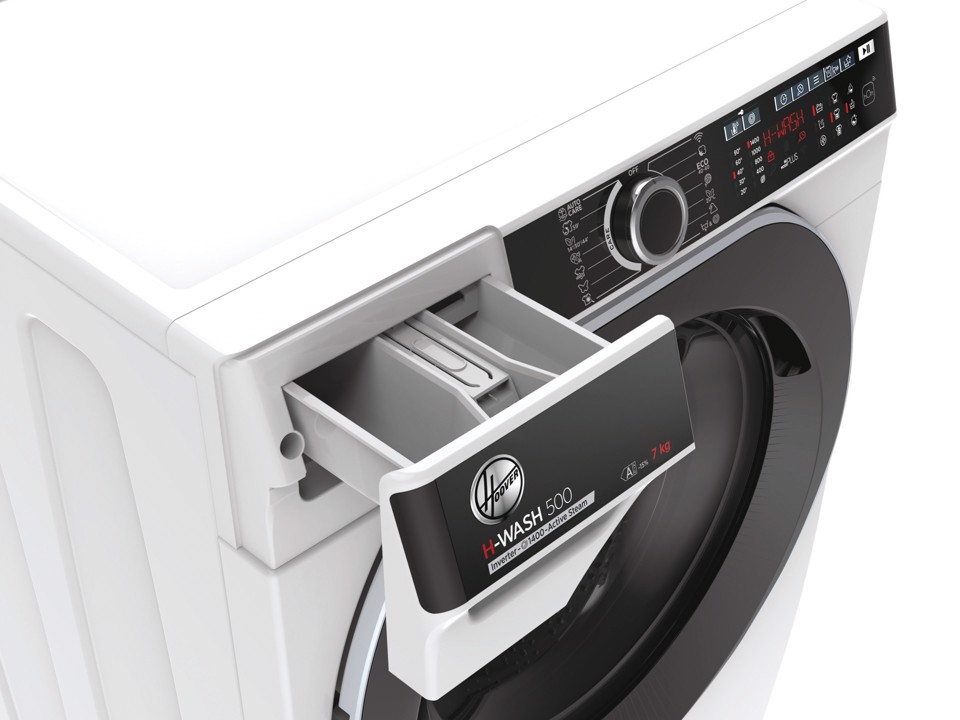 Hoover H-WASH 500 , Lavatrice Slim 7 KG, 15% più efficente della classe A, 1400 giri, Bianco, Inverter, Vapore, Wi-Fi, HWP4 47AMBC7/1-S