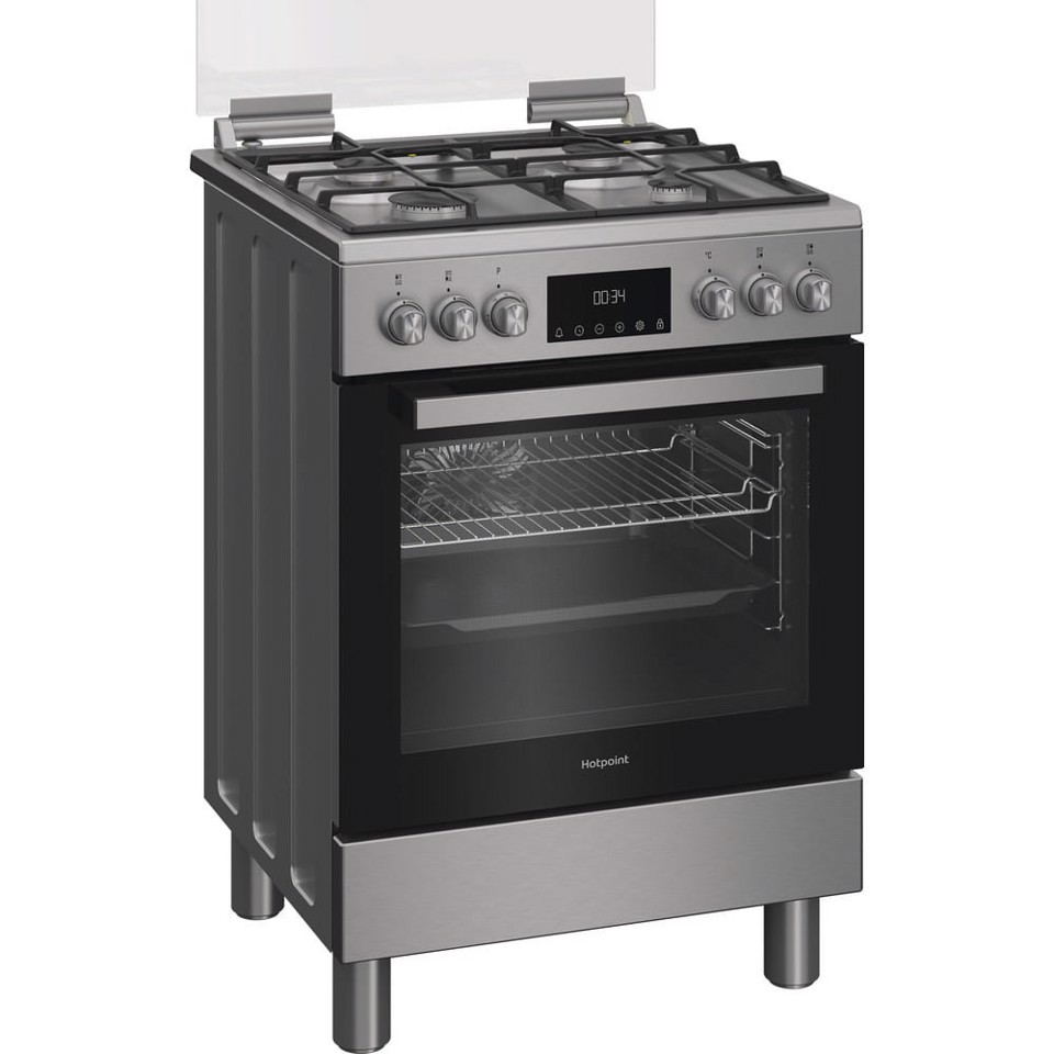 Hotpoint Ariston H6G5LMX cucina a libera installazione, 60x60cm, piano gas, forno elettrico ventilato, grill elettrico, 73 Lt, classe A, Inox