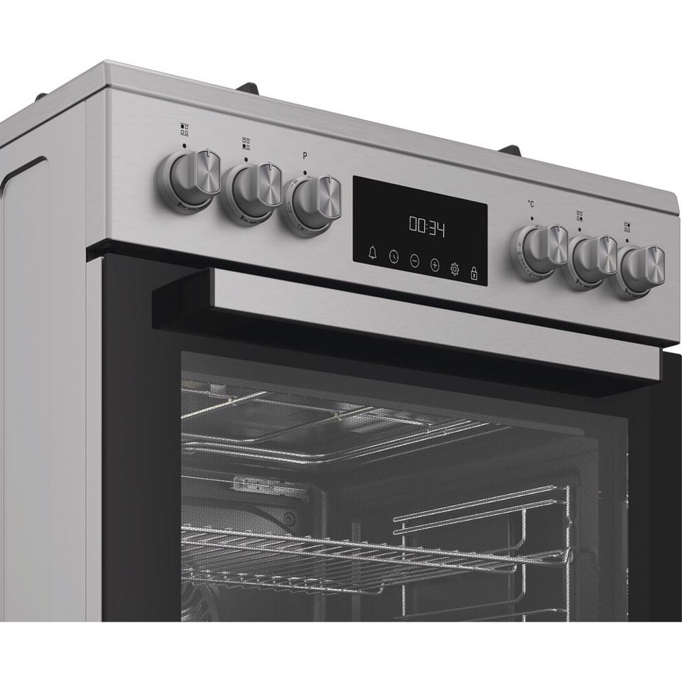 Hotpoint Ariston H6G5LMX cucina a libera installazione, 60x60cm, piano gas, forno elettrico ventilato, grill elettrico, 73 Lt, classe A, Inox