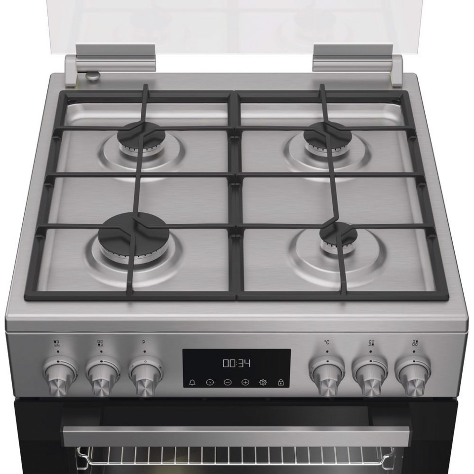 Hotpoint Ariston H6G5LMX cucina a libera installazione, 60x60cm, piano gas, forno elettrico ventilato, grill elettrico, 73 Lt, classe A, Inox