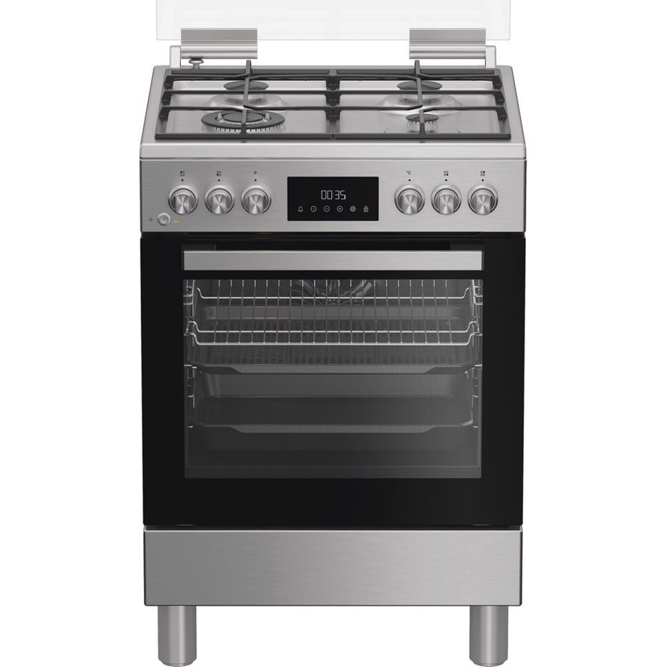 Hotpoint Ariston H6G8LMSAWX cucina libera installazione inox, 60x60cm, piano gas, forno elettrico ventilato, 72Lt, classe A