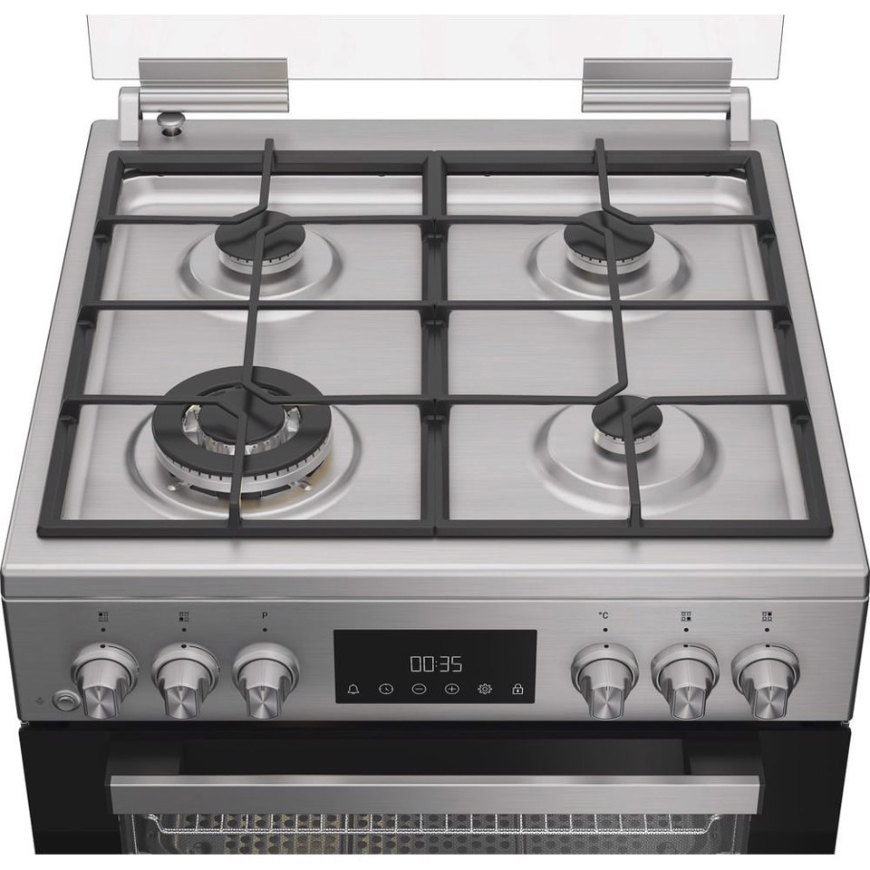 Hotpoint Ariston H6G8LMSAWX cucina libera installazione inox, 60x60cm, piano gas, forno elettrico ventilato, 72Lt, classe A