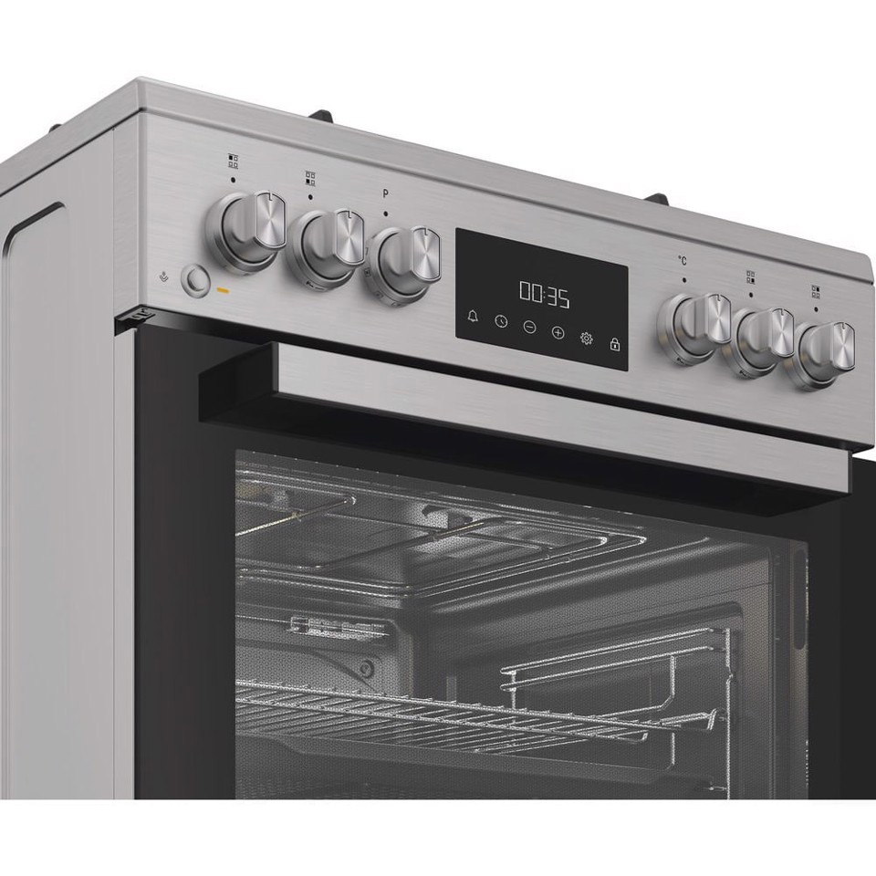 Hotpoint Ariston H6G8LMSAWX cucina libera installazione inox, 60x60cm, piano gas, forno elettrico ventilato, 72Lt, classe A