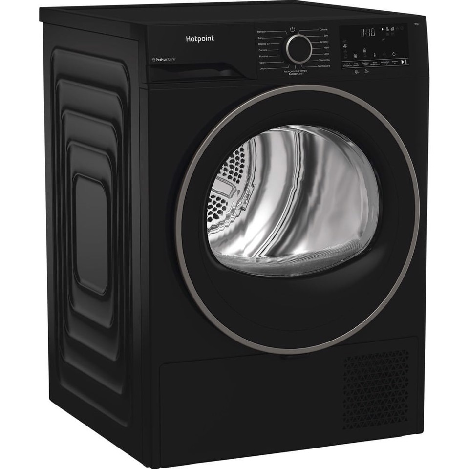 Hotpoint Ariston HPT 94D BBS IT, Capacità 9kg, classe C, colore Black,EasyIron, PetHair Removal | Profondità mobile 60cm