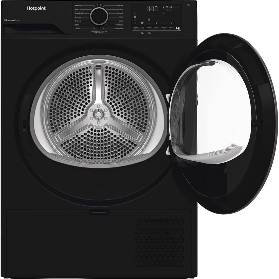 Hotpoint Ariston HPT 94D BBS IT, Capacità 9kg, classe C, colore Black,EasyIron, PetHair Removal | Profondità mobile 60cm