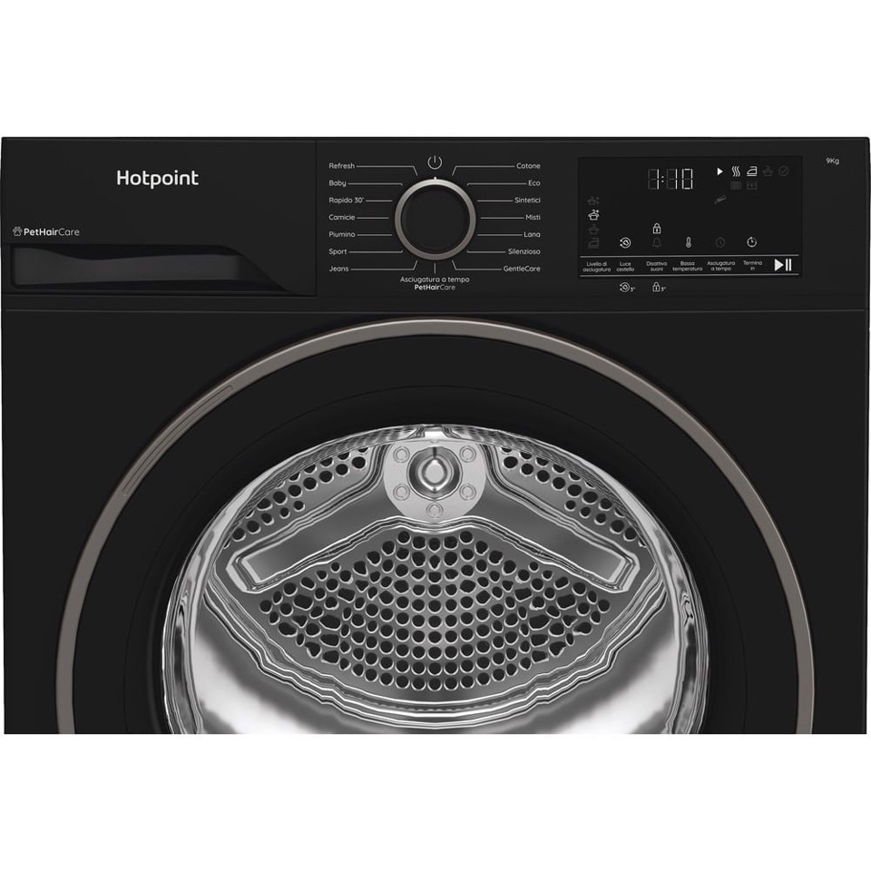 Hotpoint Ariston HPT 94D BBS IT, Capacità 9kg, classe C, colore Black,EasyIron, PetHair Removal | Profondità mobile 60cm