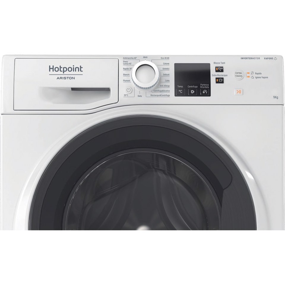 Hotpoint Ariston NF98WK IT STD 9kg, Classe A-20%, Bianco, Motore Inverter 1400 giri, Display digitale, Vapore, Porta nera