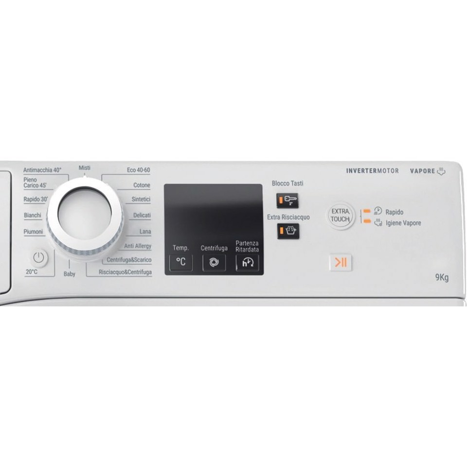Hotpoint Ariston NF98WK IT STD 9kg, Classe A-20%, Bianco, Motore Inverter 1400 giri, Display digitale, Vapore, Porta nera