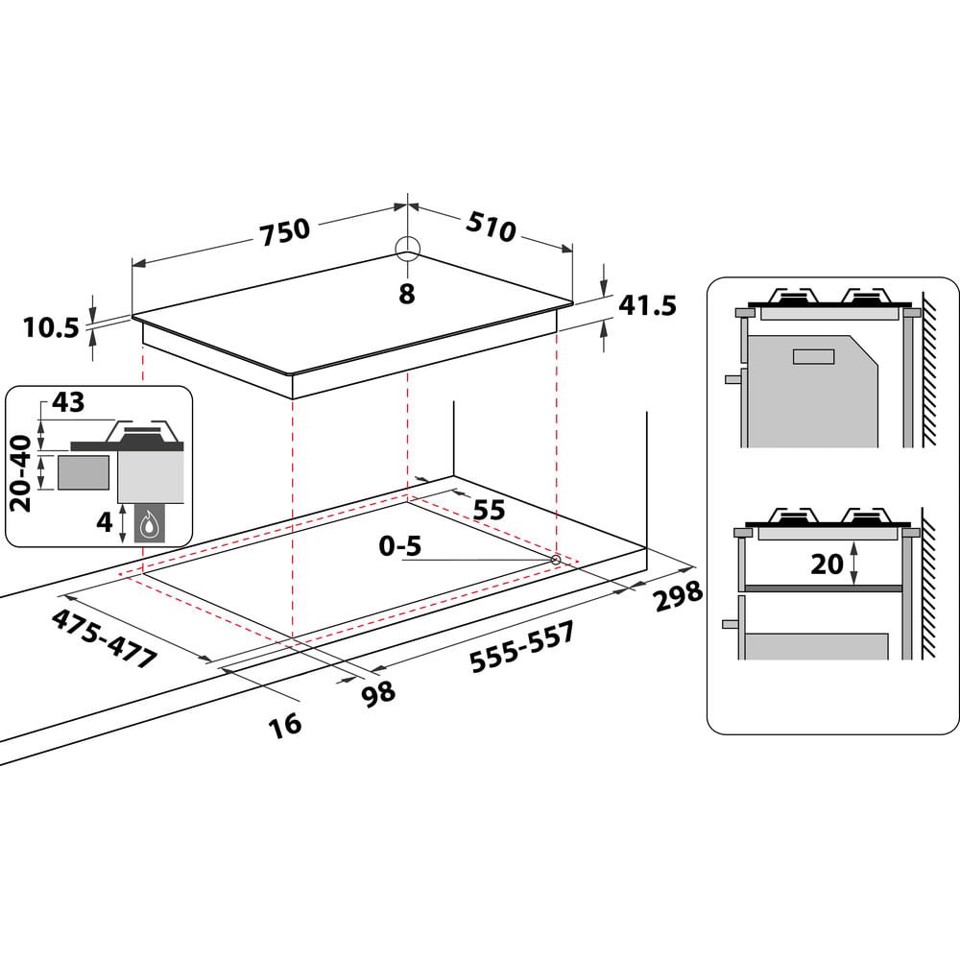 Hotpoint FTGHG 751 D/HA(BK) Nero Da incasso 75 cm Gas 5 Fornello(i)