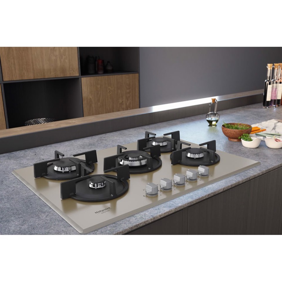 Hotpoint HAGD 72S/CH Champagne Da incasso 73 cm Gas 5 Fornello(i)
