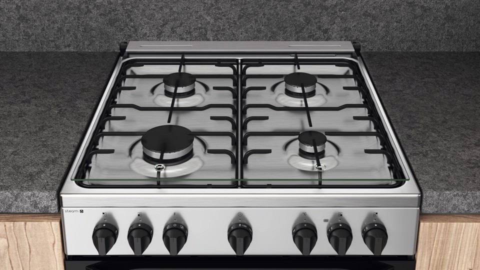 Hotpoint HS68G5PHX/E/1 Cucina Elettrico Gas Nero, Acciaio inossidabile A