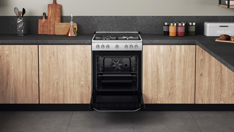 Hotpoint HS68G8PHX/E/1 Cucina Elettrico Gas Nero, Acciaio inossidabile A