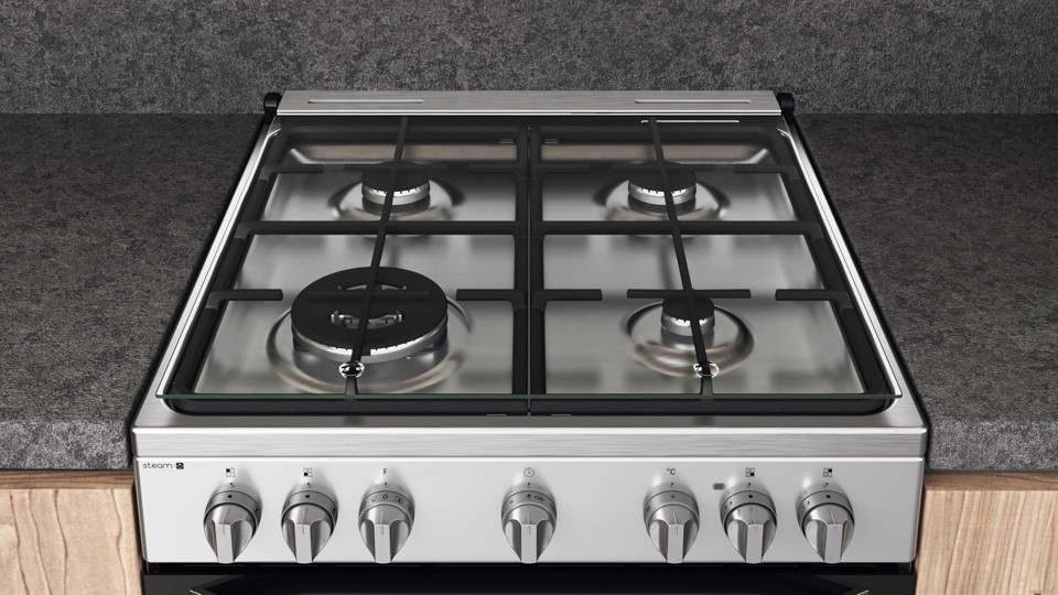 Hotpoint HS68G8PHX/E/1 Cucina Elettrico Gas Nero, Acciaio inossidabile A