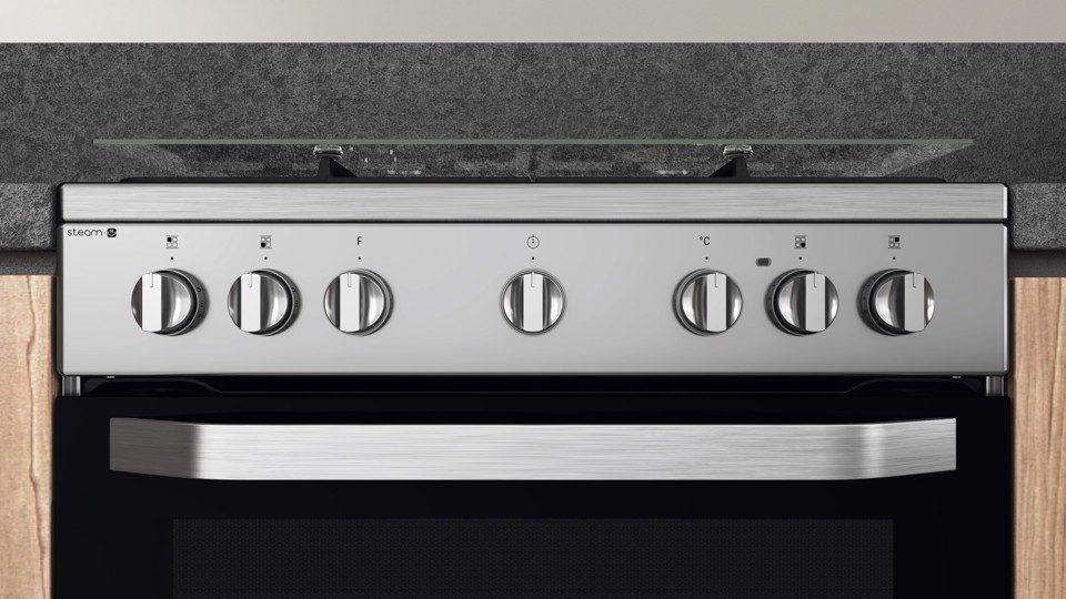 Hotpoint HS68G8PHX/E/1 Cucina Elettrico Gas Nero, Acciaio inossidabile A