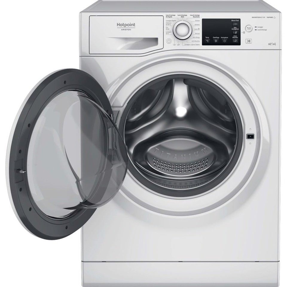 Hotpoint NDB 8636 WA IT lavasciuga Libera installazione Caricamento frontale Bianco D