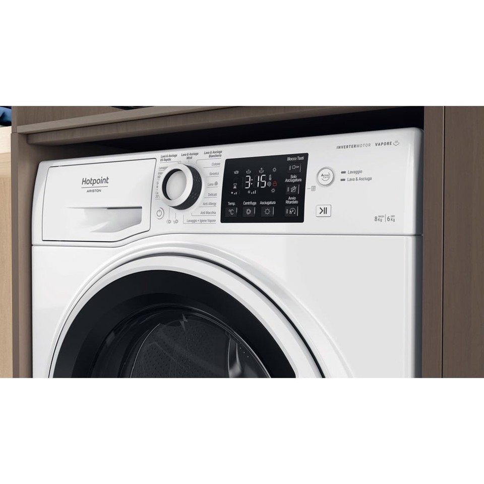 Hotpoint NDB 8636 WA IT lavasciuga Libera installazione Caricamento frontale Bianco D