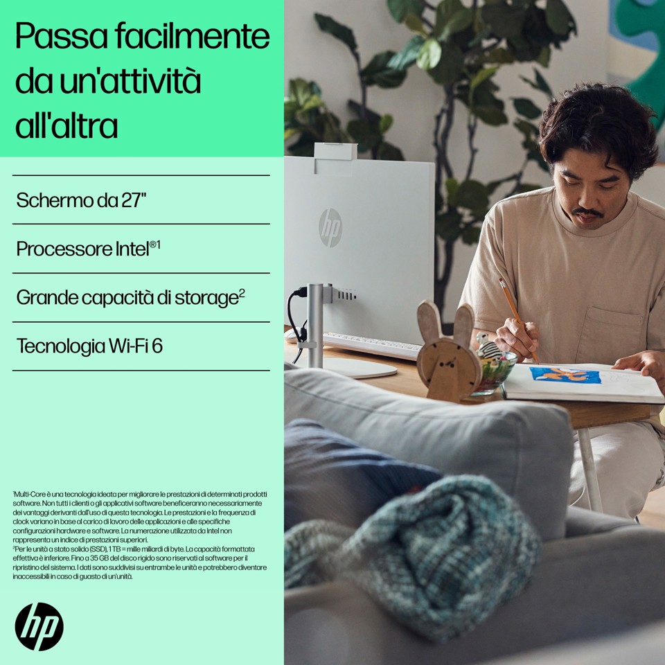 HP 27-cr0061nl Intel® Core™ i5 i5-1335U 68,6 cm (27") 1920 x 1080 Pixel PC All-in-one 16 GB DDR4-SDRAM 512 GB SSD Windows 11 Home Wi-Fi 6 (802.11ax) Bianco