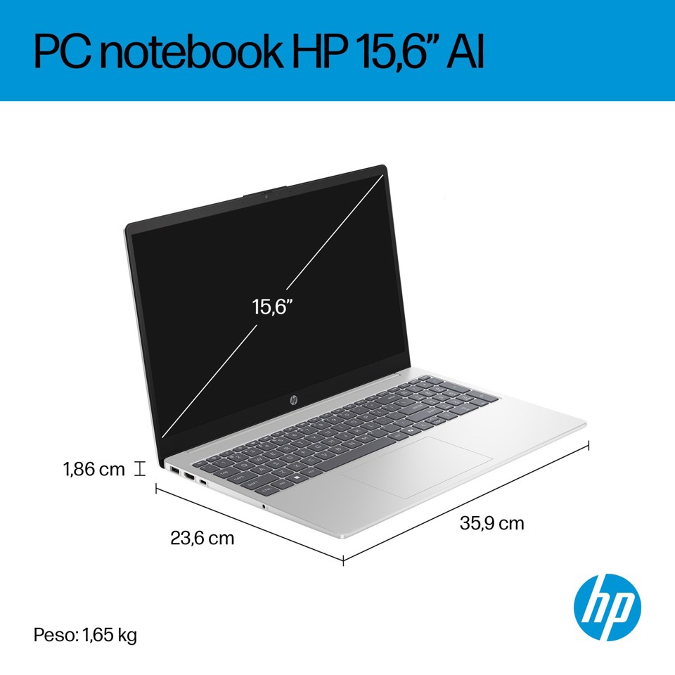 HP AI 15-fd2026nlx Intel Core Ultra 5 225U Computer portatile 39,6 cm (15.6") Full HD 8 GB DDR5-SDRAM 512 GB SSD Wi-Fi 6 (802.11ax) Windows 11 Home AI PC Argento
