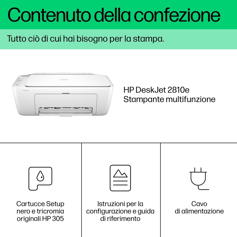 HP DeskJet 2810e Wireless All-in-One Colore Stampante, Fotocopiatrice, scanner