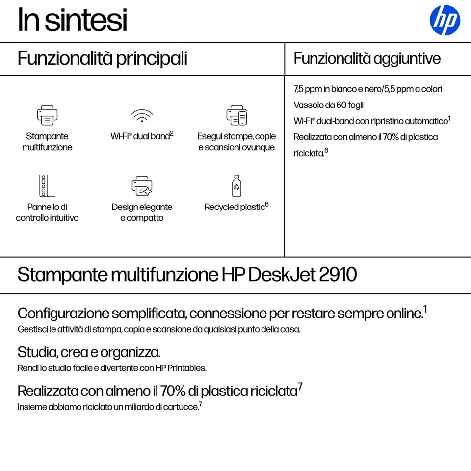 HP DeskJet 2910 Wireless All-in-One Colore Stampante, Instant Ink