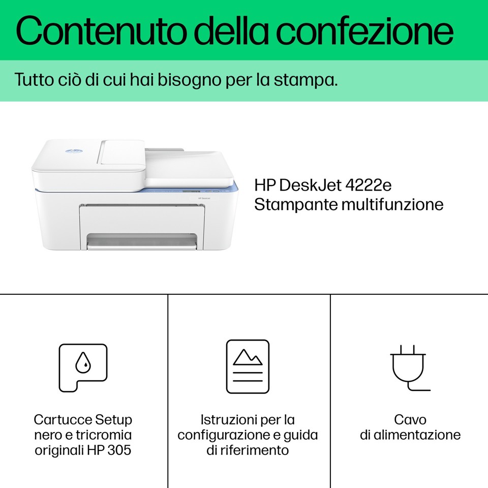 HP DeskJet 4222e Wireless All-in-One Colore Stampante, Instant Ink; Fotocopiatrice, scanner