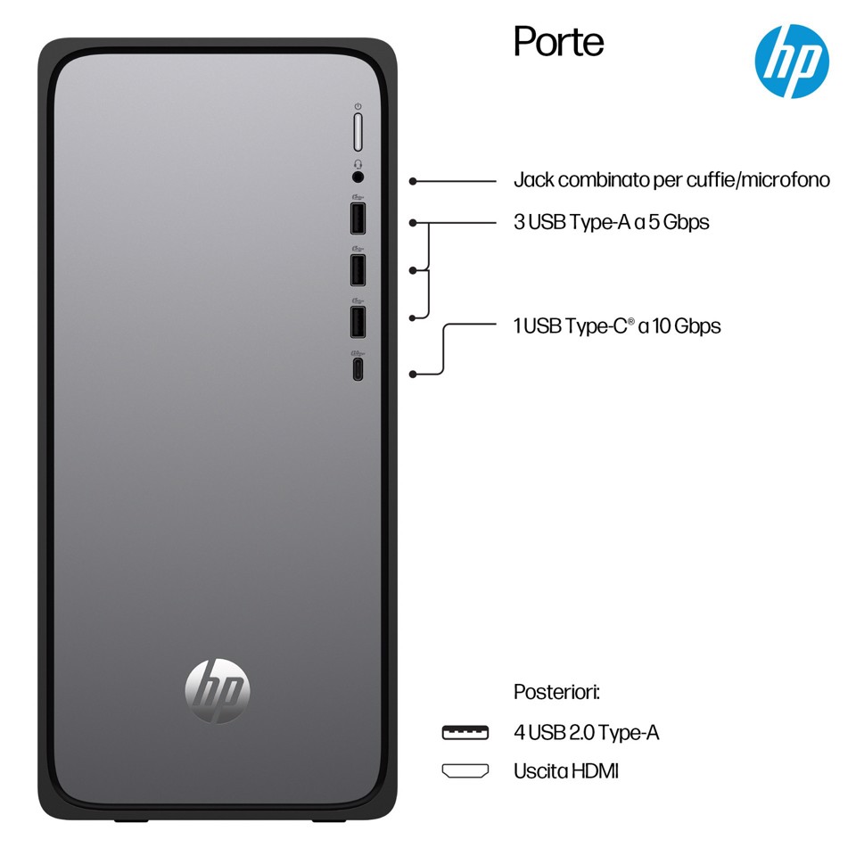 HP DV2E5EA PC/stazione di lavoro Intel® Core™ i5 i5-13400 16 GB DDR5-SDRAM 512 GB SSD Windows 11 Home Tower Argento