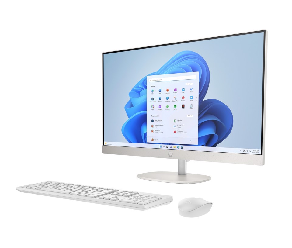 HP E5RY6EA All-in-One PC 120U 68,6 cm (27") 1920 x 1080 Pixel 8 GB DDR4-SDRAM 512 GB SSD Windows 11 Home Wi-Fi 6 (802.11ax) Bianco
