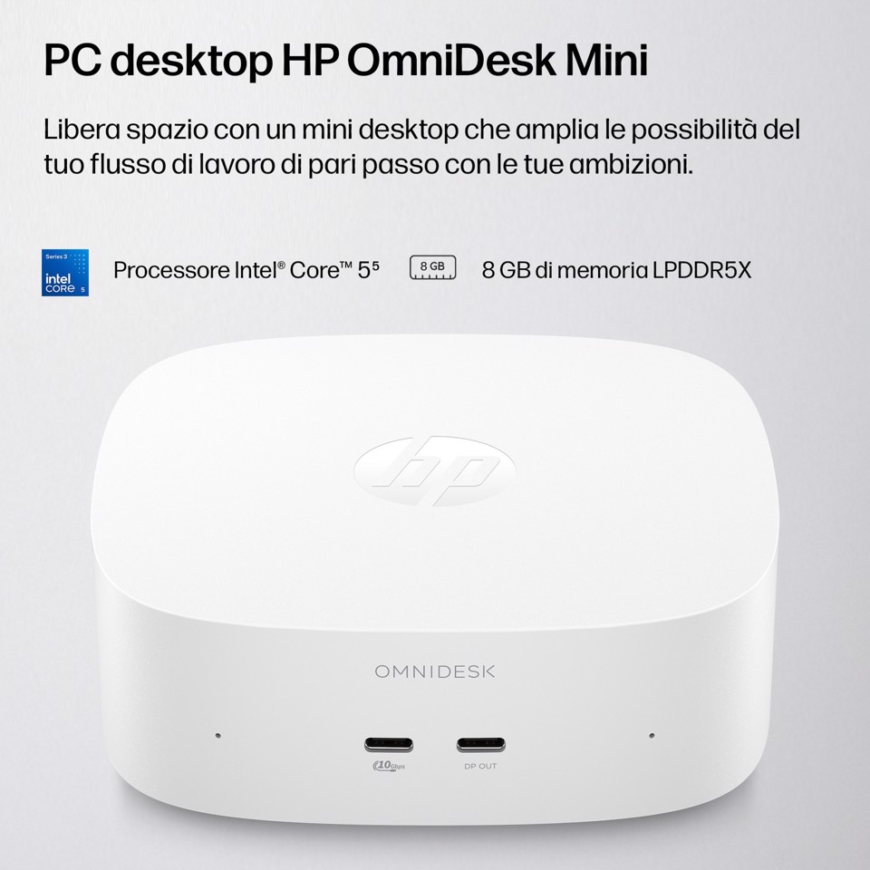 HP E5RY7EA PC/stazione di lavoro 8 GB LPDDR5x-SDRAM 512 GB SSD Windows 11 Home Mini PC AI PC Bianco