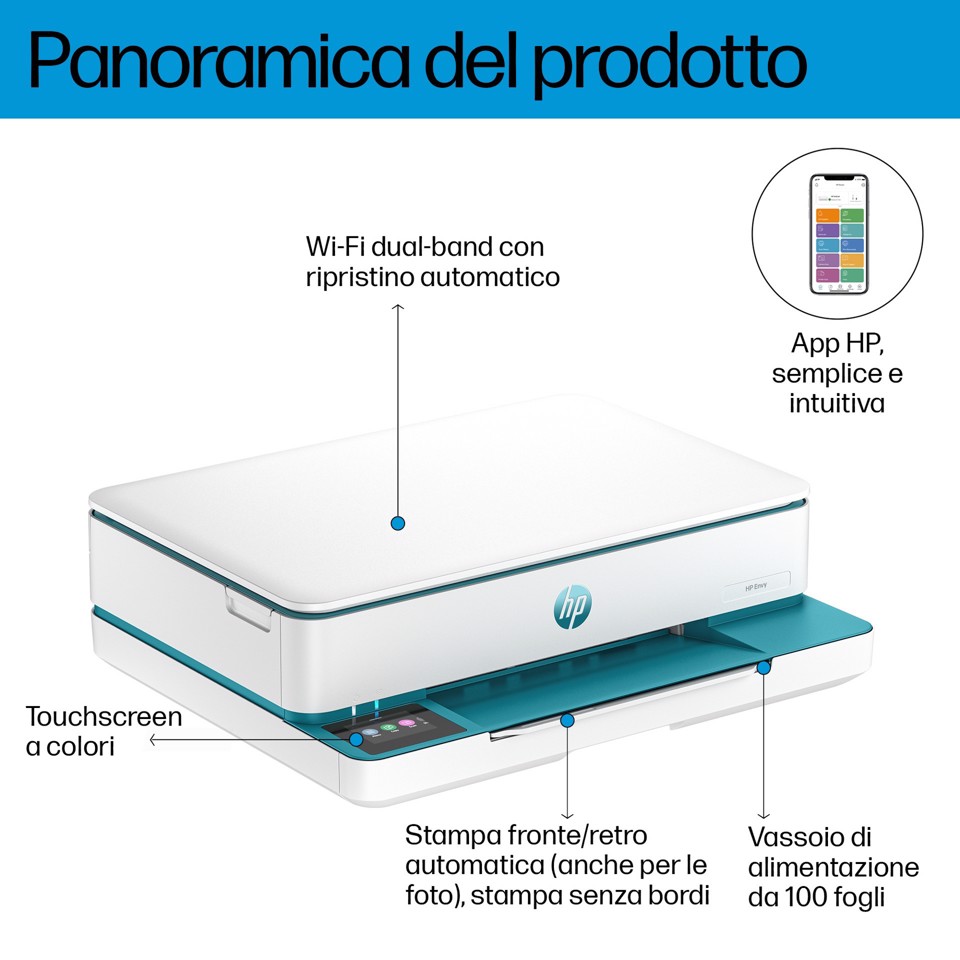 HP ENVY 6122e Wireless All-in-One Colore Stampante, Instant Ink; Stampa di foto