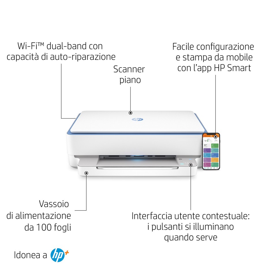 HP ENVY Stampante multifunzione HP 6010e, Abitazioni e piccoli uffici, Stampa, copia, scansione, wireless; HP+; idonea a HP Instant Ink; stampa da smartphone o tablet