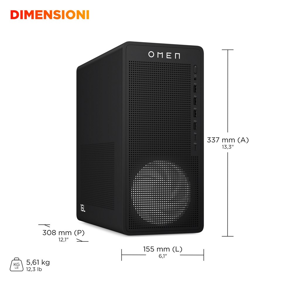 HP OMEN 16L Gaming Desktop PC TG03-0056nl PC AMD Ryzen™ 7 8700F 16 GB DDR5-SDRAM 512 GB SSD Windows 11 Home Tower AI PC Nero