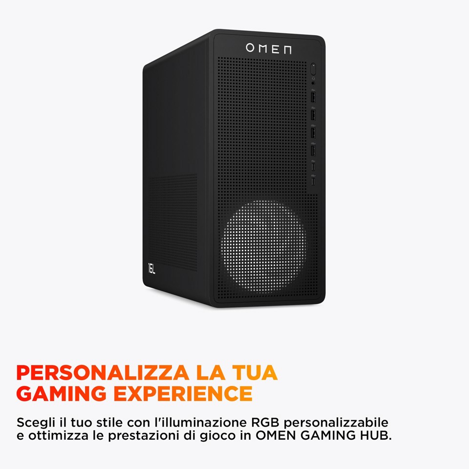 HP OMEN 16L Gaming Desktop PC TG03-0056nl PC AMD Ryzen™ 7 8700F 16 GB DDR5-SDRAM 512 GB SSD Windows 11 Home Tower AI PC Nero