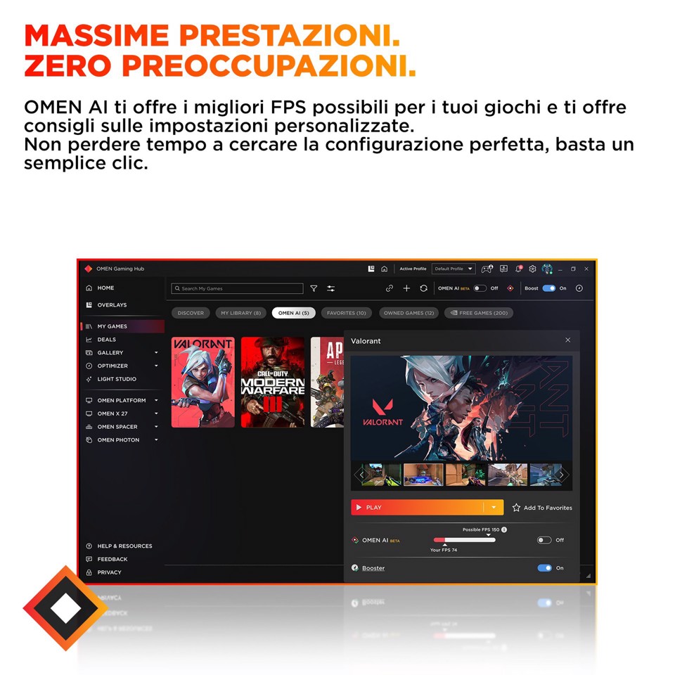 HP OMEN 16L Gaming Desktop PC TG03-0056nl PC AMD Ryzen™ 7 8700F 16 GB DDR5-SDRAM 512 GB SSD Windows 11 Home Tower AI PC Nero