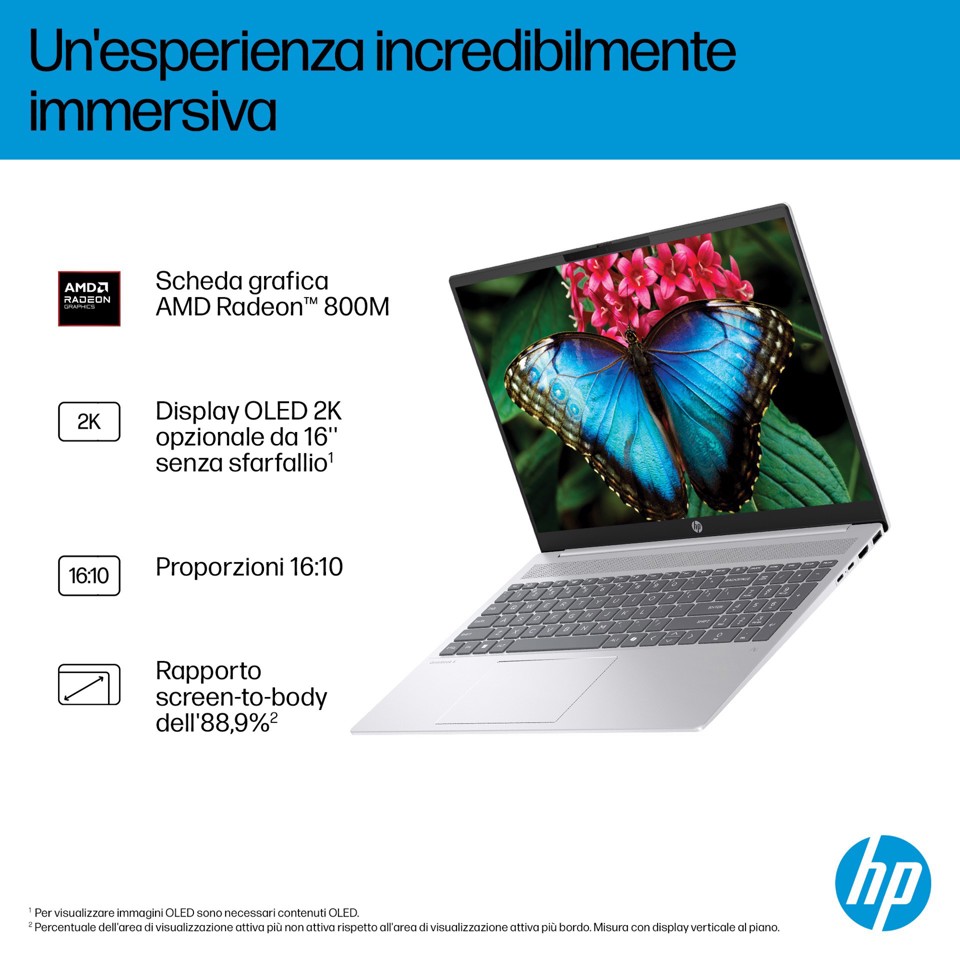 HP OmniBook 5 Laptop Next Gen AI 16-ag1034nlx Copilot+ PC AMD Ryzen AI 5 330 Computer portatile 40,6 cm (16") 2K 16 GB LPDDR5x-SDRAM 512 GB SSD Wi-Fi 6 (802.11ax) Windows 11 Home Argento
