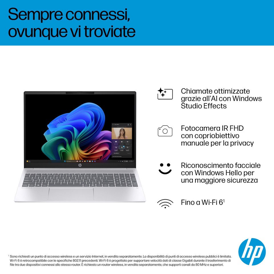 HP OmniBook 5 Laptop Next Gen AI 16-ag1034nlx Copilot+ PC AMD Ryzen AI 5 330 Computer portatile 40,6 cm (16") 2K 16 GB LPDDR5x-SDRAM 512 GB SSD Wi-Fi 6 (802.11ax) Windows 11 Home Argento