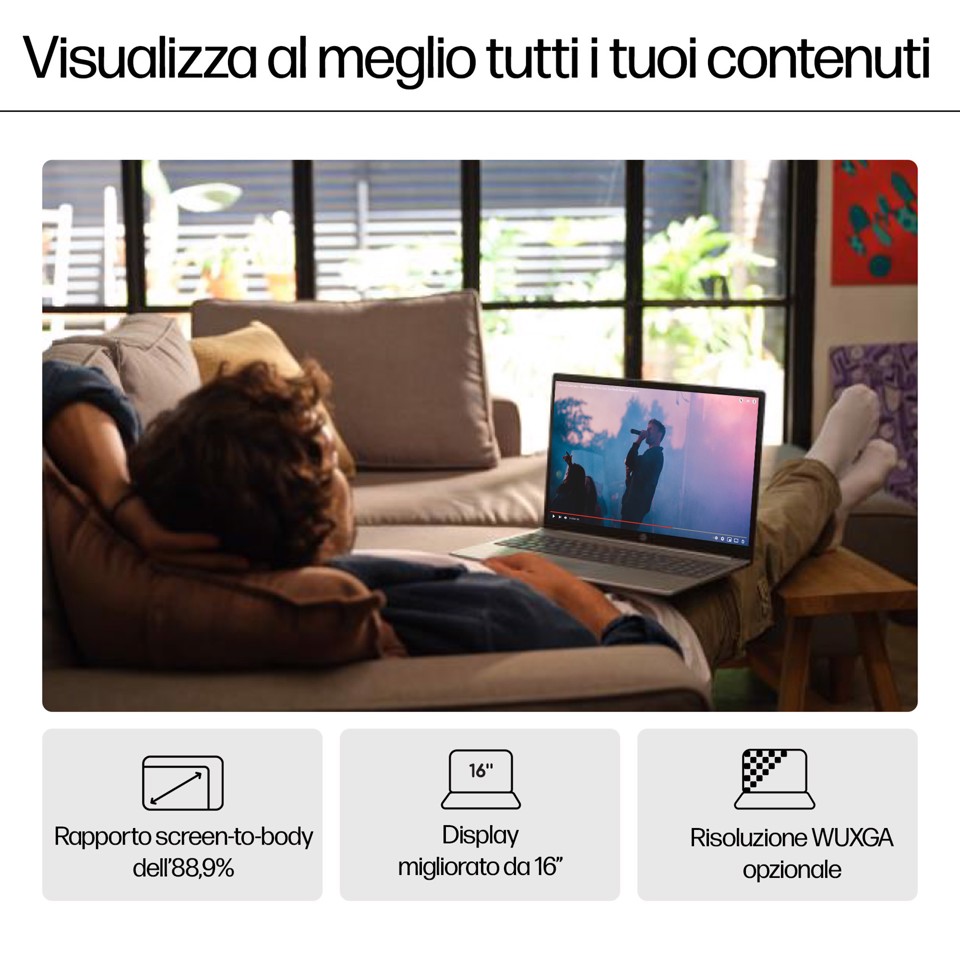 HP Pavilion 16-af0012nl Intel Core Ultra 5 125U Computer portatile 40,6 cm (16") WUXGA 16 GB LPDDR5-SDRAM 512 GB SSD Wi-Fi 6 (802.11ax) Windows 11 Home Argento