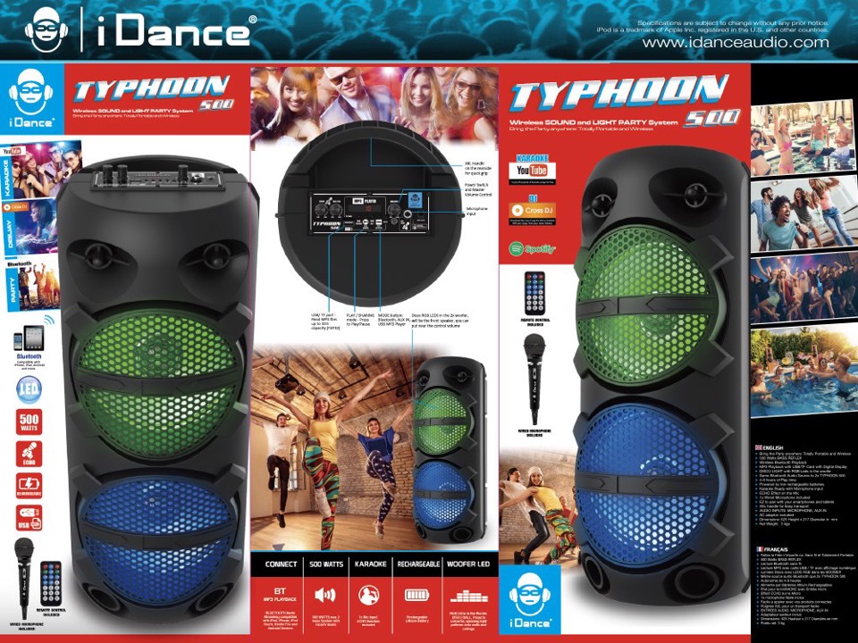 iDance Cassa Bluetooth DJ con microfono e luci da discoteca 500W Speaker Black