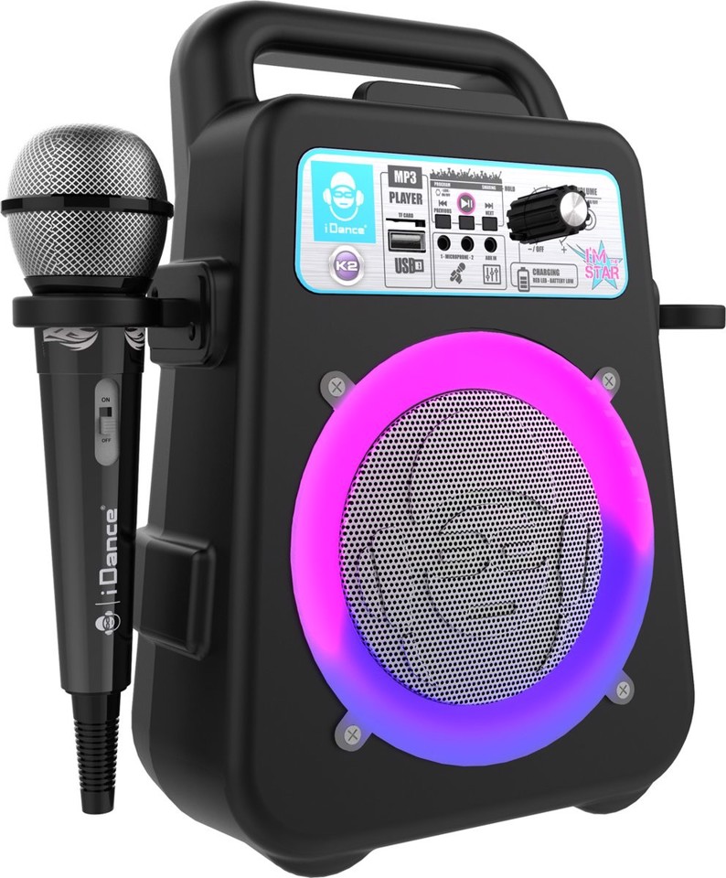 iDance K2V2BK sistema di karaoke con microfono, Portatile a batteria Wireless 50W
