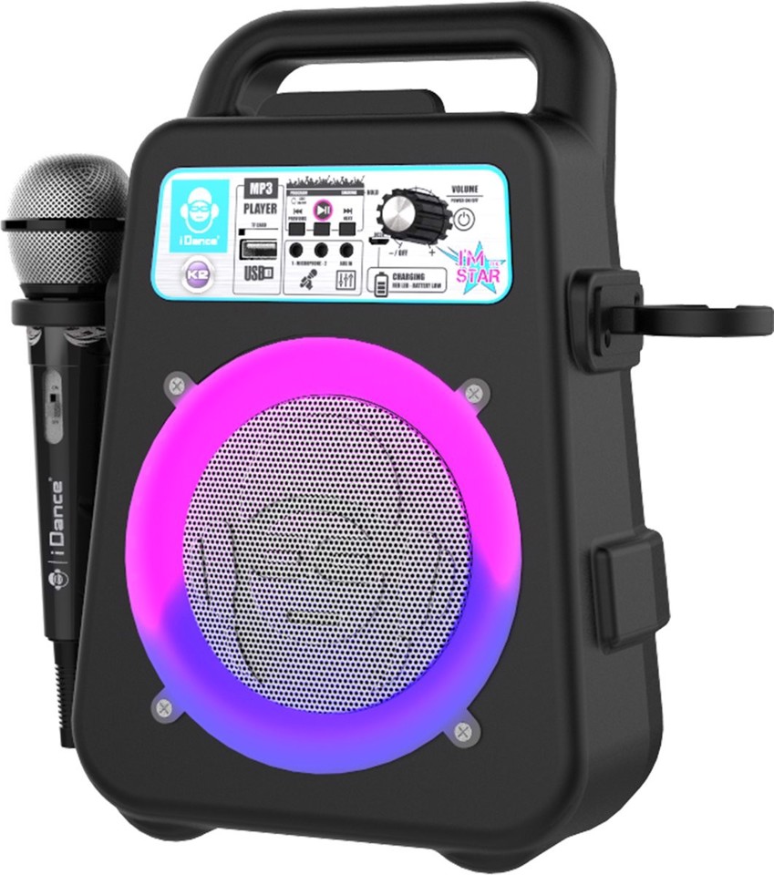 iDance K2V2BK sistema di karaoke con microfono, Portatile a batteria Wireless 50W