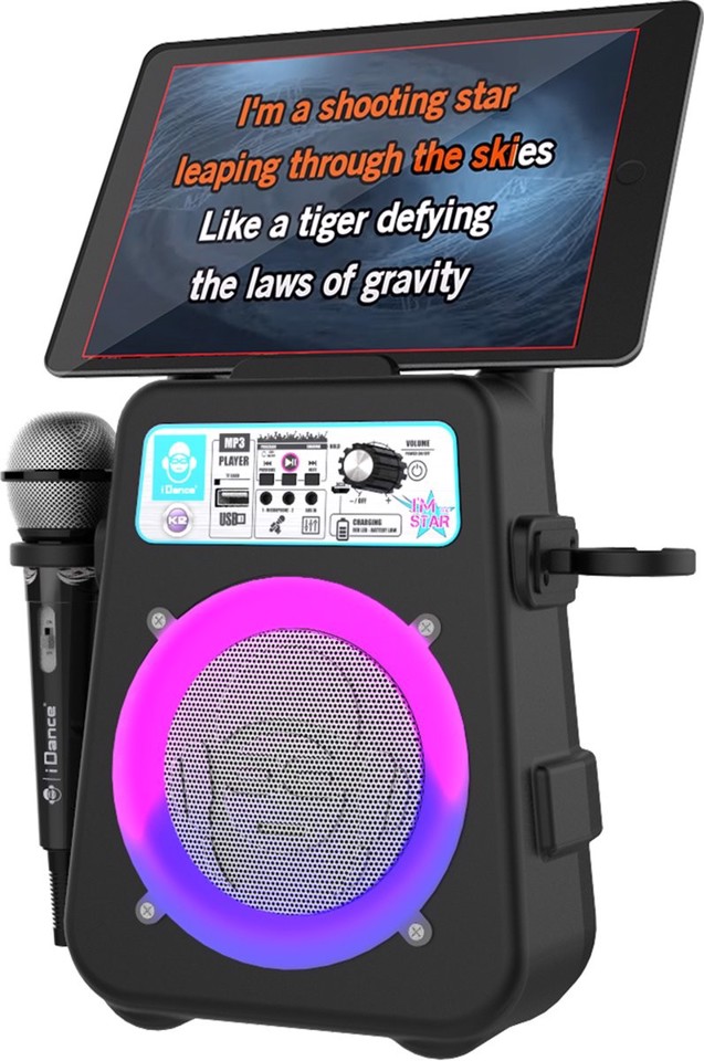 iDance K2V2BK sistema di karaoke con microfono, Portatile a batteria Wireless 50W