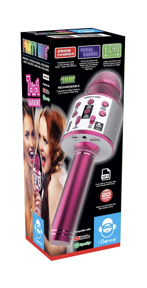 iDance PARTY MIC Microfono portatile a batterie con effetti per la voce colore Rosa