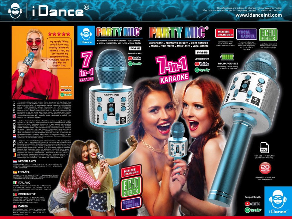 iDance PARTY MIC Microfono portatile a batterie con effetti per la voce colore Rosa