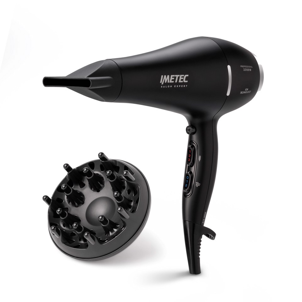 Imetec Asciugacapelli P13 3000, Motore AC, 2300W, Ioni, 2 velocità, 3 temp., Aria Fredda, Concentratore, Diffusore