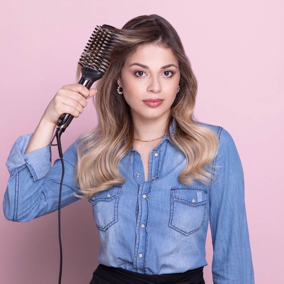 Imetec Bellissima Magic Shine Spazzola ad aria calda Caldo Nero, Oro 73 W 1,8 m