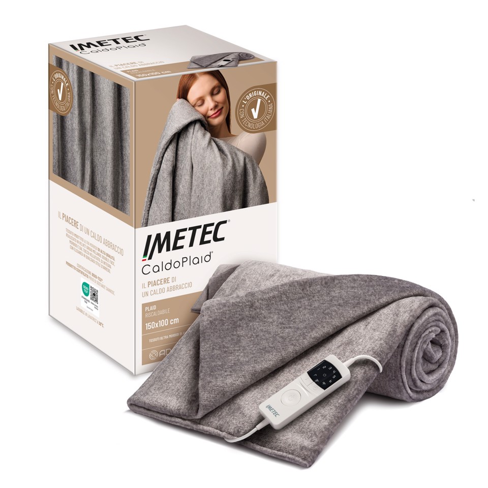 Imetec CaldoPlaid Adapto Plus Mélange 150x100 cm, Plaid riscaldabile, Morbida Coperta elettrica, Tecnologia Adapto Plus, Sistema Sicurezza ElectroBlock, Caldo Subito, 6 Temperature, Bassi Consumi, Lavabile